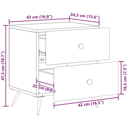  Noćni ormar Crna 43 x 34,5 x 47,5 cm Konstruirano drvo Slike