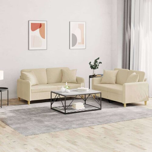  2-dijelni set sofa s jastucima krem od tkanine Cijene