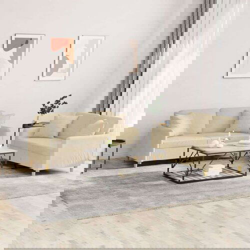  2-dijelni set sofa s jastucima krem od tkanine Slike