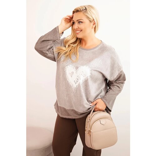 Kesi Włoski Women&amp;#039;s Plus Size cotton sweatshirt with heart print and drawstrings brown Slike