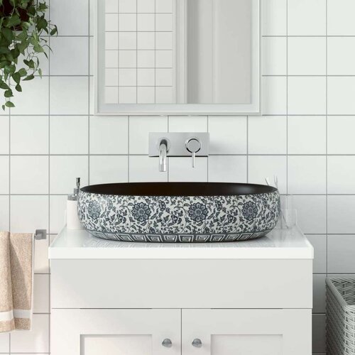 Nadgradni umivaonik crno-plavi ovalni 59 x 40 x 14 cm keramički Slike