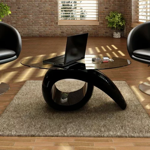  Klubska mizica z ovalnim steklom visok sijaj črna, (20797507)
