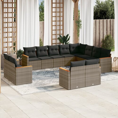 vidaXL 12-dijelni set vrtnih sofa od poliratana s jastucima sivi Cijene