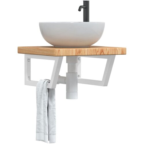 The Living Store Stenska polica za umivalnik jeklo in trdna hrastovina - Polica Za Umivalnik, (21486382) Cene