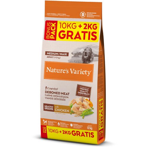 Nature&amp;rsquo;s Variety Healthy Grains Adult Medium/Maxi piletina - 10 + 2 kg gratis Slike