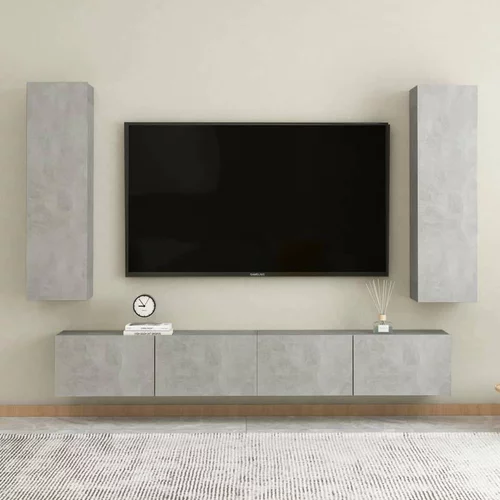  Komplet TV omaric 4-delni betonsko siva iverna plošča, (20912514)