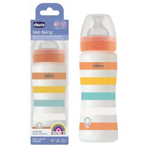 Chicco Plastična bočica Well Being, antic.,330 ml,3 rupe,4m+,neutral Cene