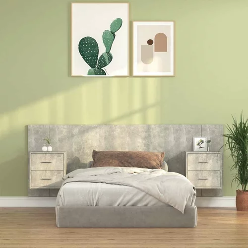  Uzglavlje za krevet s ormarićima boja betona konstruirano drvo