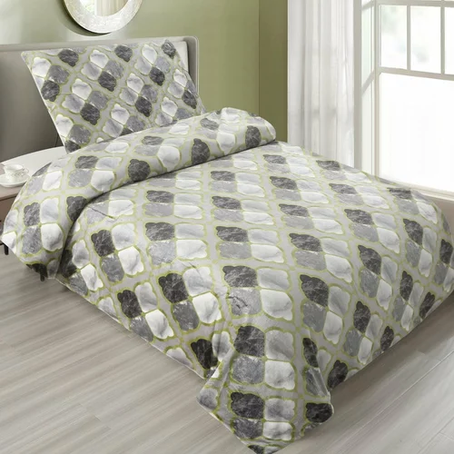 My House Zeleno-siva posteljina za krevet za jednu osobu od mikropliša 140x200 cm –