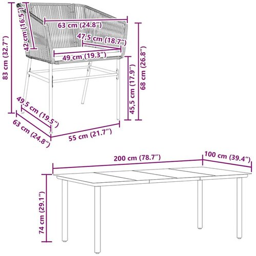  Vrtna garnitura - 6-dijelni vrtni blagovaonski set s jastucima poliratan i staklo Smeđa 200 x 100 x 74 cm 6 Slike