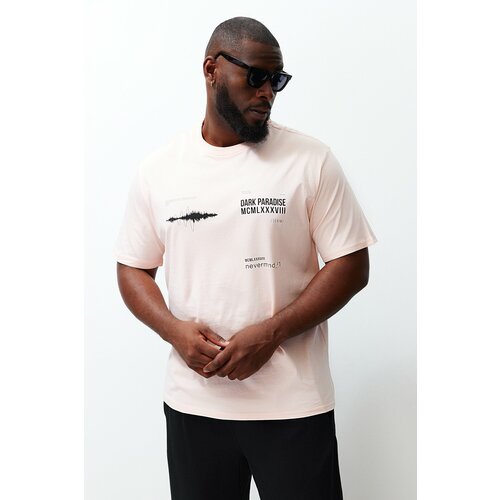 Trendyol Plus Size Powder Men's Relaxed/Comfortable Cut Printed 100% Cotton T-Shirt Cene