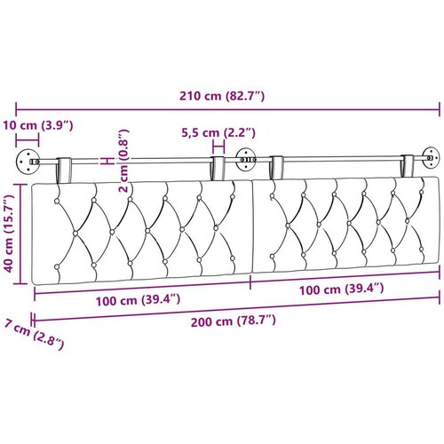  Držeće uzglavlje Zidne Vinska crvena 210 x 55 x 7 cm tkanina - boja crnog vina 200 cm bez LED Slike