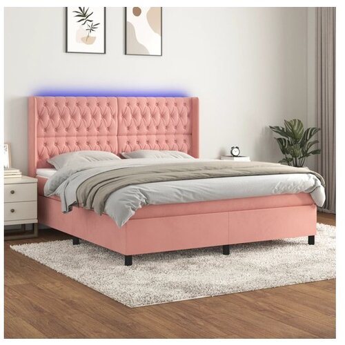 VidaXL Krevet box spring s madracem LED ružičasti 180x200cm bar&amp;scaron;unasti Slike