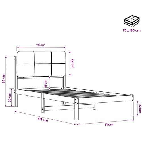  Krevetni okvir s tapiciranim uzglavljem - Bijelo prana i svijetlosiva 75 x 190 cm Slike