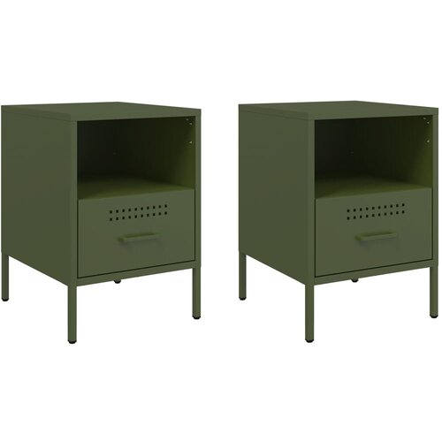 Maison Chic Dvo delni komplet Nočne omarice - Nočne mize olivno zelena 36x39x50,5 cm jeklo, (21688526) Slike