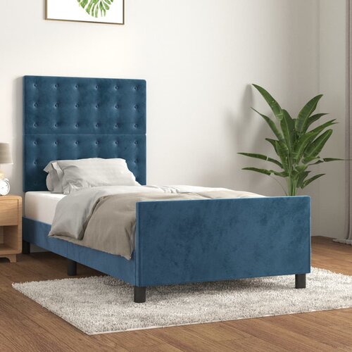 The Living Store Posteljni okvir z vzglavjem temno moder 80x200 cm žamet - Posteljni Okvir Z Vzglavjem, (21492094) Slike