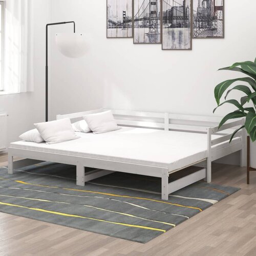 vidaXL Izvlečna dnevna postelja bela trdna borovina 2x(90x200) cm Cene