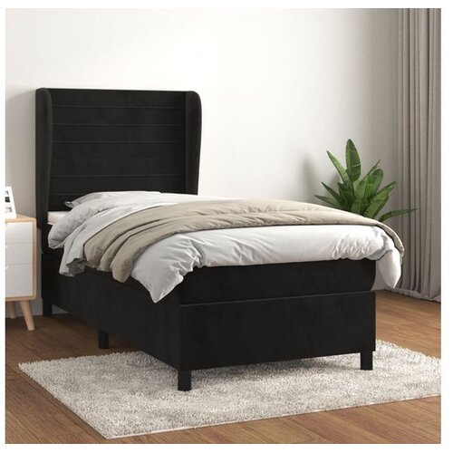  Box spring postelja z vzmetnico črn 90x190 cm žamet Cene