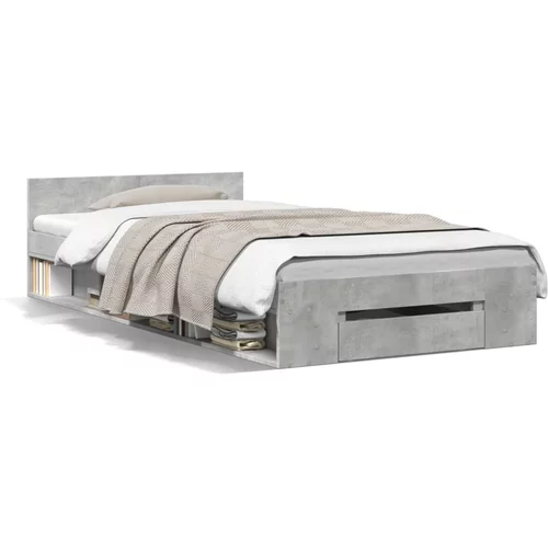 vidaXL Okvir kreveta s ladicom siva boja betona 100x200 cm drveni