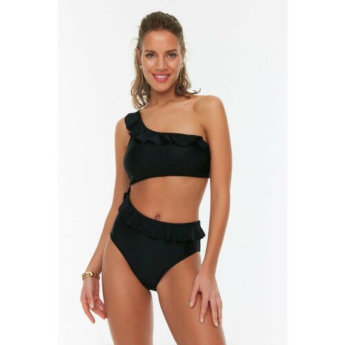 Trendyol Black Ruffle Detailed One Shoulder Swimsuit Slike