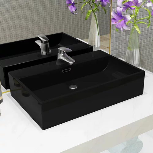  Umivaonik s otvorom za slavinu keramički crni 76 x 42,5 x 14,5 cm