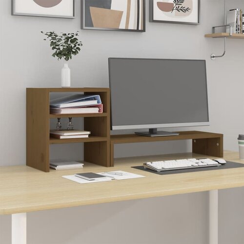 vidaXL Stalak za monitor boja meda 81 x 20 x 30 cm od masivne borovine Cijene