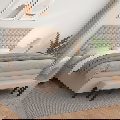  The Living Store Box spring postelja z vzmetnico kapučino 140x190cm umetno usnje - Box Spring Postelja, (21520588) Slike