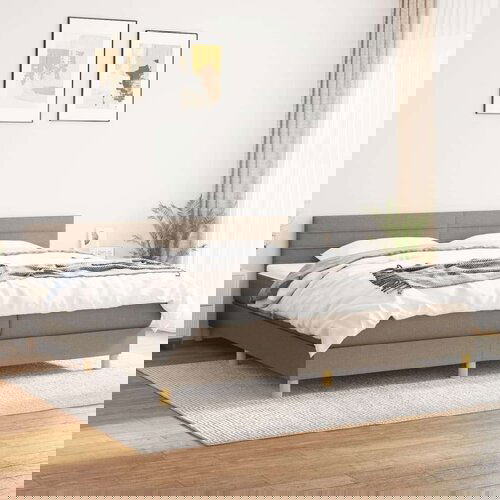  Krevet s oprugama i madracem smeđesivi 200x200 cm od tkanine Slike