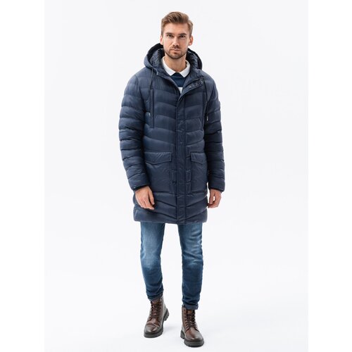 Ombre Men's winter parka quilted jacket - navy blue Slike