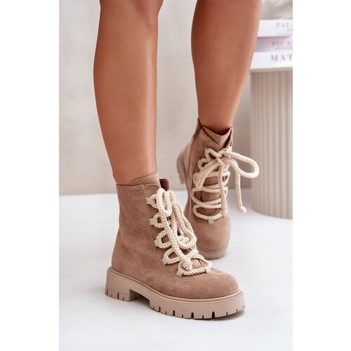 Kesi Insulated ankle boots made of eco suede with a zip beige Caellita Slike