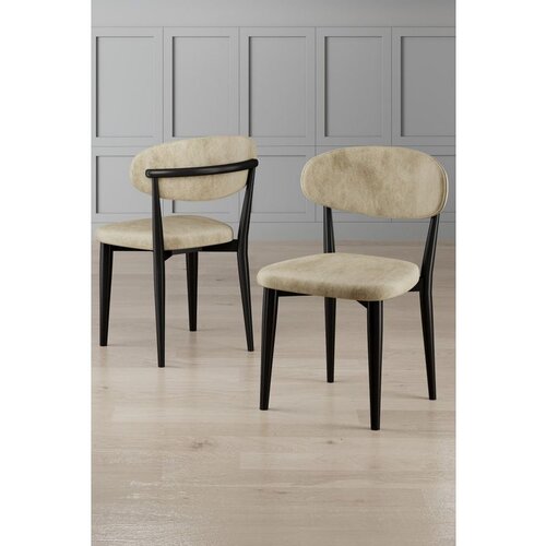 Hanah home set trpezarijskih stolica Onex 2 kom, krem bukle tkanina, crne drvene noge Cene