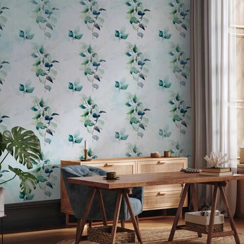  Foto tapeta - Mint nature - uniform pattern in floral motif with green leaves 250x175 Slike