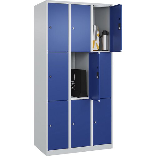 C+P Omara s predelki z zaklepanjem Classic PLUS, 3 deli, svetlo sive / encijan modre barve, Š 900 mm, 9 predelkov, s talnimi drsniki Cene