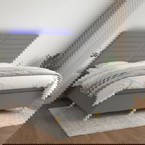 VidaXL Krevet box spring s madracem LED tamnosivi 140x190 cm tkanina Slike