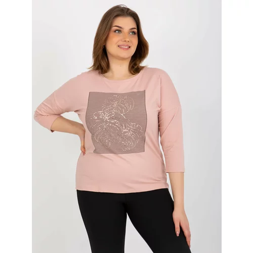 Fashion Hunters Light pink blouse with round neckline plus size