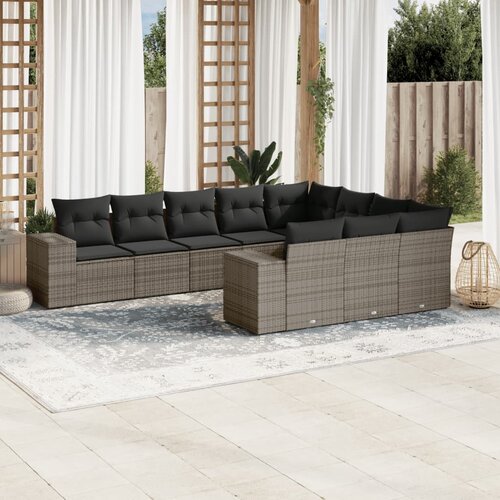 vidaXL 10-dijelni set vrtnih sofa od poliratana s jastucima sivi Cijene