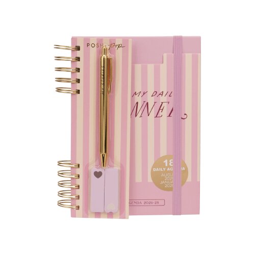 Tri Coastal Design Group S.R.L Datumirana agenda i hemijska olovka set - Daily, 18 month, Stripe, spirala Slike