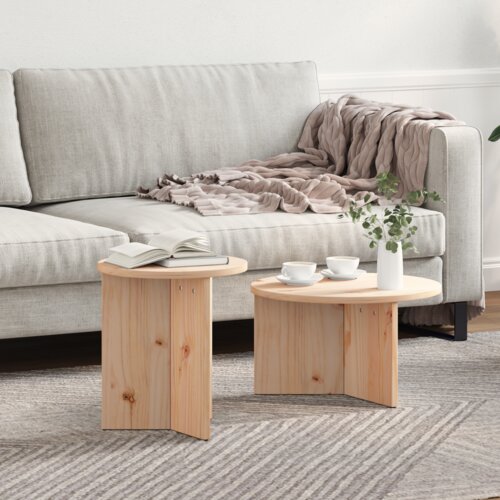 VidaXL Set kavno mizico 2 pcs Naravna 49 x 49 x 28 cm Slike