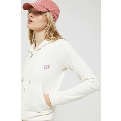 Juicy Couture Dukserica Effie za žene, boja: bež, s kapuljačom, s aplikacijom Slike