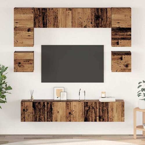 vidaXL Set TV komoda s policom Zidne Ostalo 8 pcs Staro drvo 80 x 30 x 30 cm Cijene