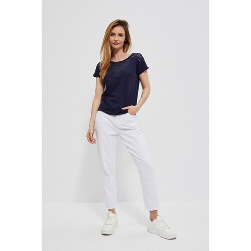 Moodo Cotton blouse with lace - navy blue Slike
