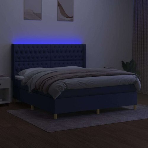  Box spring s madracem LED plavi 160x200 cm od tkanine Slike
