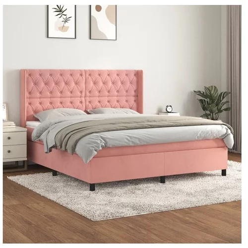  Box spring postelja z vzmetnico roza 160x200 cm žamet
