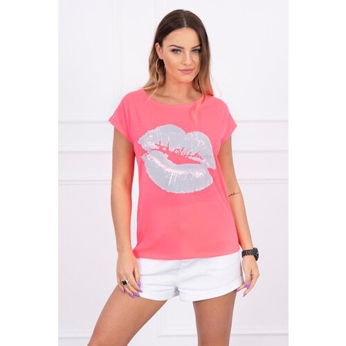 Kesi Blouse with pink neon lip print Slike