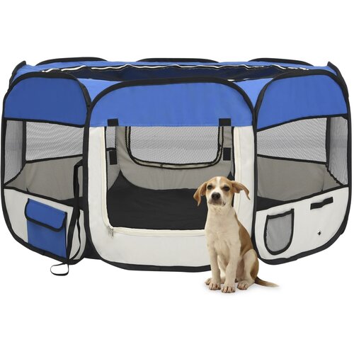 vidaXL Zložljiva pasja ograjica s torbo modra 125x125x61 cm Cene