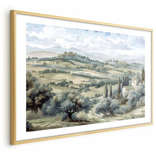  Plakat - Landscape with Sunny Green Fields 60x40 Zlatni okvir s margom Cene