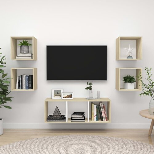  The Living Store Komplet TV omaric 5-delni bel in sonoma hrast iverna plošča - Komplet TV Omaric, (21555744) Cene