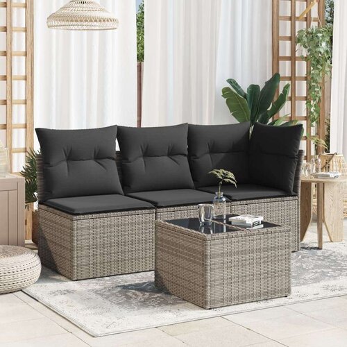 VidaXL vrtni stol sa staklenom pločom sivi 55x55x37 cm od poliratana Slike
