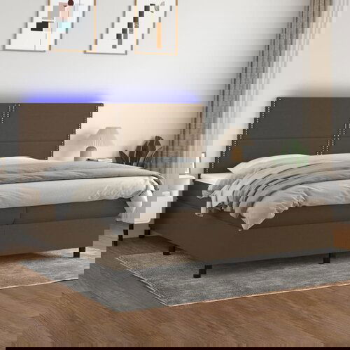 The Living Store Box spring postelja z vzmetnico LED temno rjava 200x200cm blago - Box Spring Postelja, (21516788) Slike