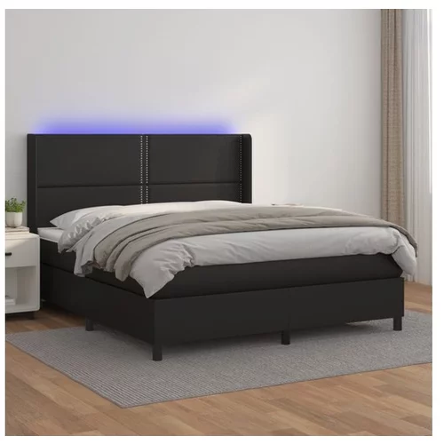  Box spring postelja z vzmetnico LED črna 180x200cm umetno usnje